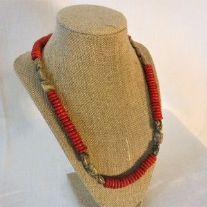 Handmade Necklace in Picture Jasper and Red 21"